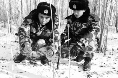 边防官兵正在将发现的捕猎套子进行拆除。本报记者 王瑟摄