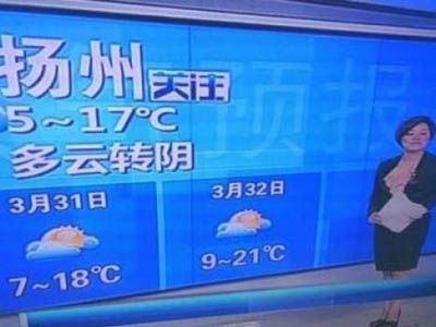 扬州电视台天气预报称3月32日多云(图)|天气预