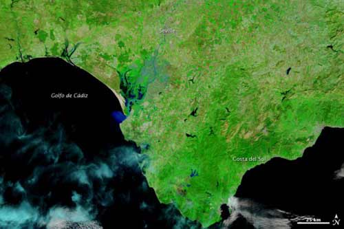 卫星捕捉到西班牙南部地区洪灾泛滥场景_天气预报