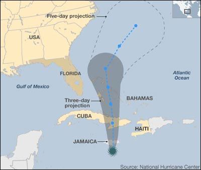 飓风桑迪登陆牙买加 周末影响美国