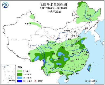 17日8时-18日8时 全国降水量预报 