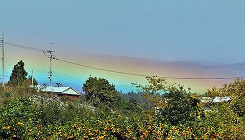 韩国济州岛现水平彩虹 网民热议(图)|彩虹|