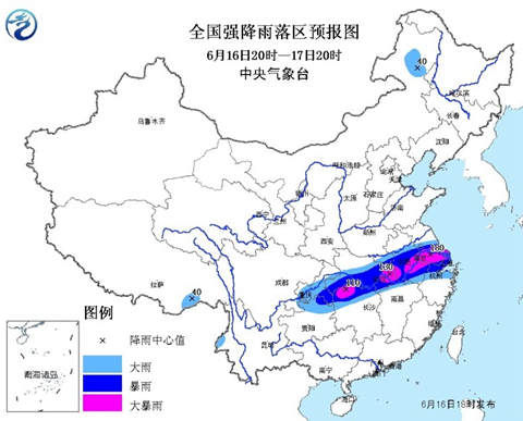 暴雨黄色预警:湖北安徽江苏上海有大暴雨