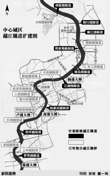 中心城区将再添9条越江隧道