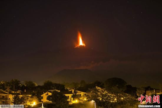 欧洲最高活火山喷发熔岩 在空中形成巨大烟柱