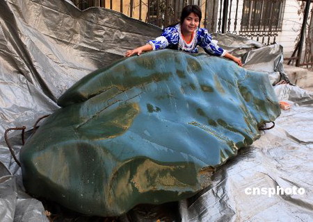 图文:3.6吨和田籽玉王巨石运抵北京