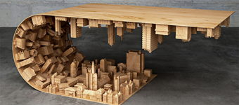 《盗梦空间》再现!设计师打造翻转城市咖啡桌