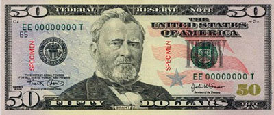 内战英雄格兰特将军作为50美元面值钞票的头像人物