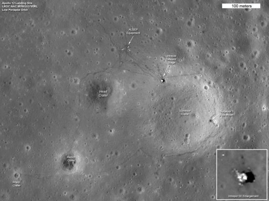 这是美国航天局9月6日公布的“阿波罗”12号登月点照片。新华社/美国航天局