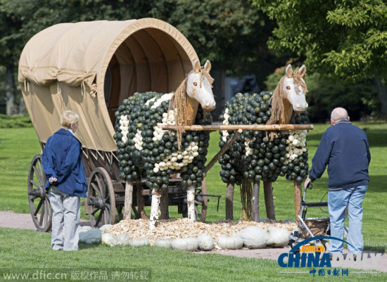 德国2万南瓜打造秋季园艺展 趣味南瓜雕塑酷似