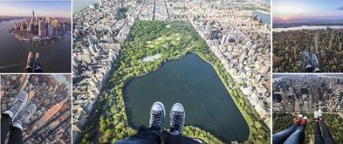 空中自拍双脚悬空踩美景漂浮感十足图