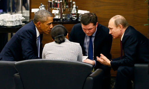 G20峰会会议间隙，奥巴马与普京探讨反恐议题