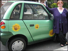 Maggie with her zero emission car