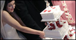 A bride cutting a cake