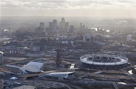An aerial view shows the London 2012 Olympic Games Olympic Stadium