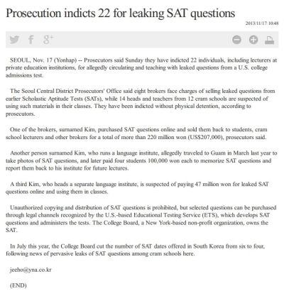 Prosecution indicts 22 for leaking SAT question