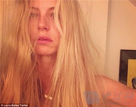 Easy does it: Supermodel Laura Bailey displayed tousled blonde locks and wore a simple gold necklace.