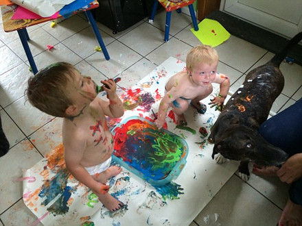 Joshua and Harvey painted their dog