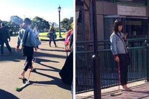 神秘亚裔美女悉尼街头遛葱 被指行为艺术(图)