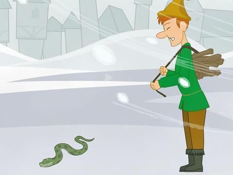 中英双语故事小短文:农夫和蛇(图)