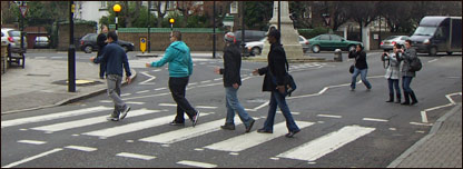 Tourists crossing Abbey Road