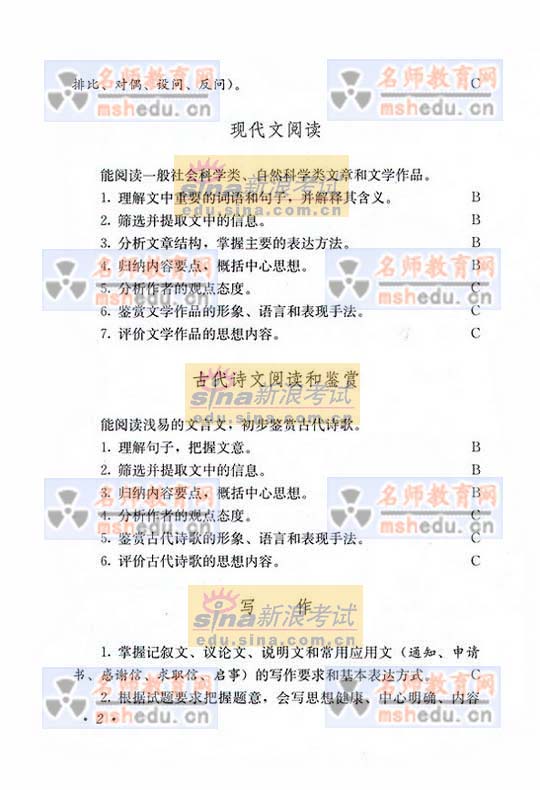 08年北京成人高考考试大纲高起点语文大纲(2)