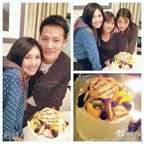 丁子高前晚陪伴太太千嬅切蛋糕庆祝生日。图片来源：香港“明报”
