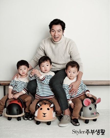 韩星宋日国和三胞胎儿子拍写真称想要女儿|宋