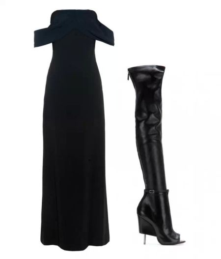 ▲ 黑色长礼服OsmanGown, $1,927 黑色长靴Givenchy$2,995
