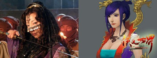 左圖為影視劇中人物原型右圖為《俠義世界》中的黛綺絲
