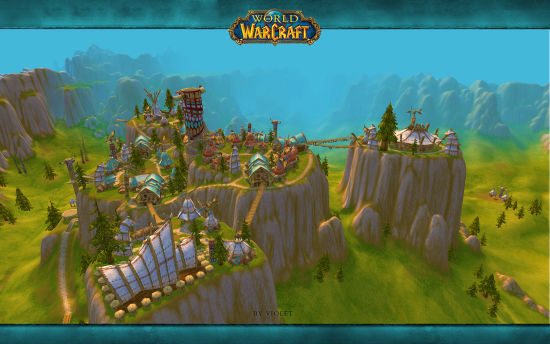 自制壁纸:雷霆崖风景和小美牛萨满!-新浪魔兽世界专区