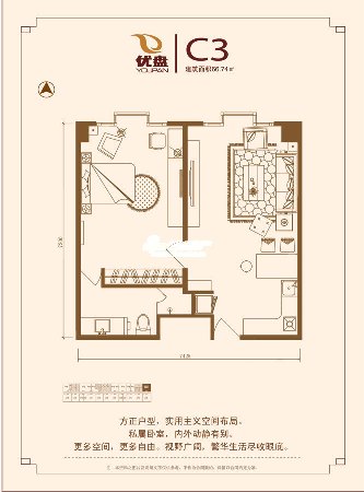 74平米一居户型图