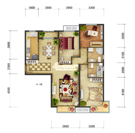 图为项目3室1厅2卫户型图