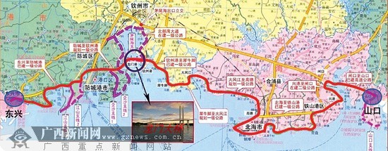 龙门跨海大桥在广西滨海公路规划图中位置