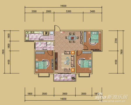 D户型三室两厅一卫 119.73㎡ 洛阳房地产信息