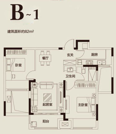 图为保利梧桐语82平米两房户型图