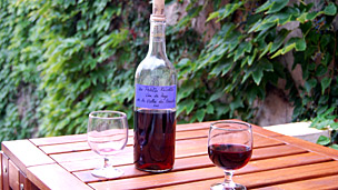 Wine and glasses on a table