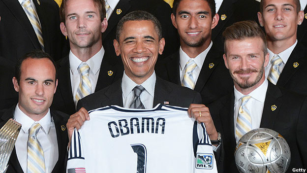 US President Barack Obama and LA Galaxy Football Team