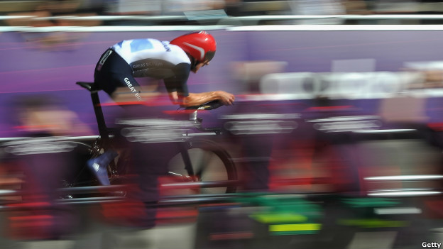 Great Britain's Bradley Wiggins races in the Men's Individual Road Cycling Time Trial. 