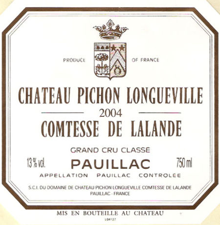 Château Pichon Longueville Comtesse de Lalande-Pauillc -2004 Rouge