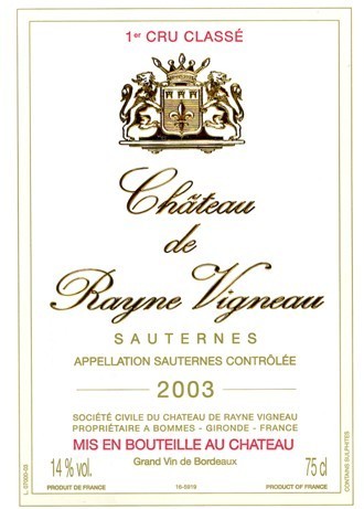 -ũǱһׯѾChâteau de Rayne Vigneau Sauternes 2007 1er Grand CruClass 1855
