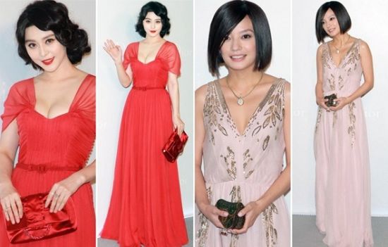 红色低胸晚礼服