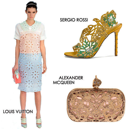 镂空上衣和短裙以丝质玻璃纸镶边