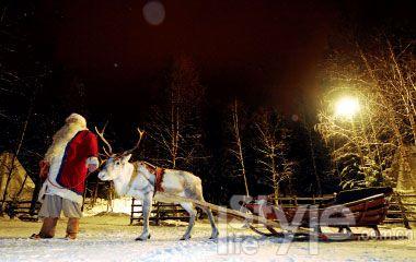 Finland Rovaniemi santa village, Santa and his reindeer.