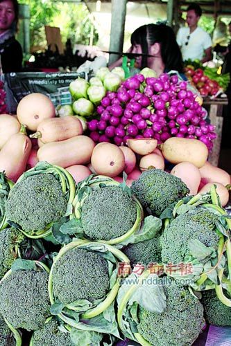 Organic fruits and villagers sell the planting.