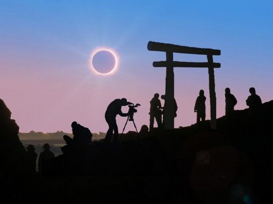 日本松下公司组织其员工在富士山顶观看日食。 日本松下公司组织其员工在富士山顶观看日食。