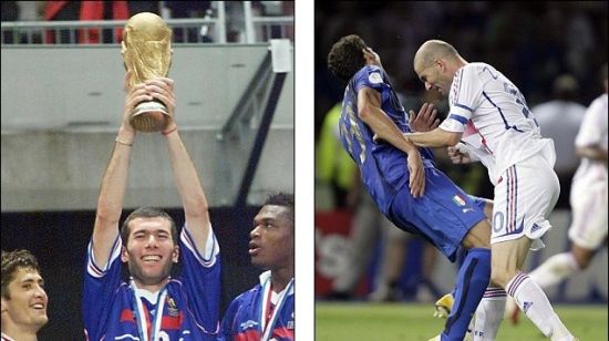 1998年齐达内捧起世界杯；2006年，他的冲动也让法国队吞下了苦果