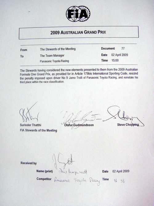 FIA裁定澳洲站:迈凯轮误导干事汉密尔顿成绩取消