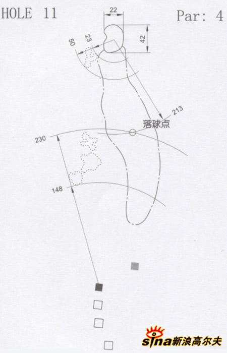 图文-丽江玉龙雪山球场球道图十一号洞PAR4-500码