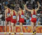 资料图片-北京奥运中国男队结束4x100米接力决赛